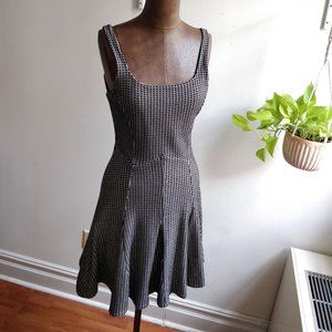 ANTHROPOLOGIE | SM, Bordeaux, black, white, teal zipper flare, dress